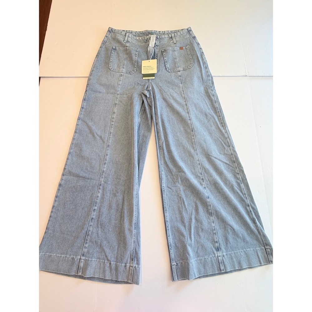 Halara Womens High Rise Wide Leg Patch Pocket Jeans Light Wash Blue L